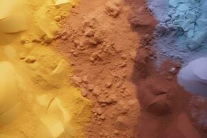 AI generated Close up of multi coloured sand background. AI Generated. photo