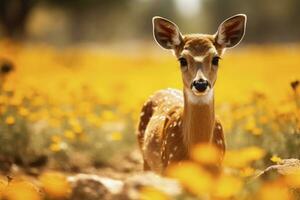AI generated Female roe deer with beautiful flower. AI Generated photo