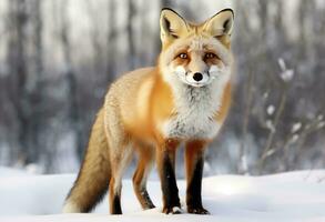 ai generado rojo zorro en pie en nieve. ai generado. foto