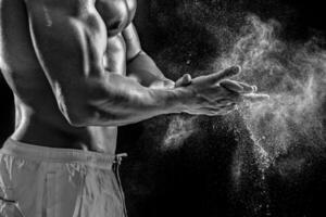 Preparing hands for lifting weights photo