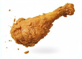 AI generated Fried chicken leg falling in the air isolated on a white background. AI Generated. photo