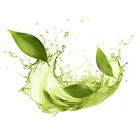 AI generated Green herbal tea wave splash with leaves flow. AI Generated photo