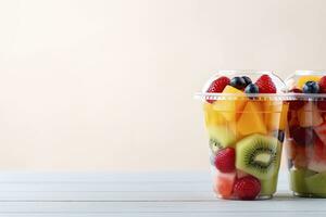 AI generated Fresh fruit salad to go with copy space. AI Generated photo