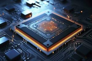 AI generated Futuristic central processor unit. Powerful Quantum CPU motherboard. AI Generated photo