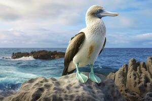 AI generated The rare blue-footed booby rests on the beach. AI Generated photo