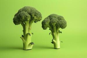 AI generated Two broccoli pieces arranged on background. AI Generated photo