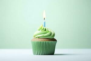 AI generated Happy Birthday Cupcake with Candle. AI Generated photo