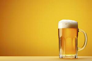 AI generated Beer glass with full beer isolated with a yellow background. AI Generated photo