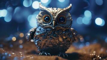 glistening alien owl. AI Generated photo