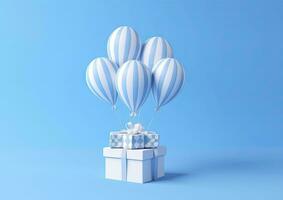 AI generated Balloons with gift box. AI Generated photo