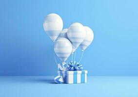 AI generated Balloons with gift box. AI Generated photo