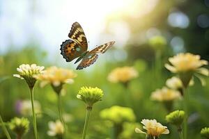 ai generado mariposa volador terminado el prado. ai generado foto