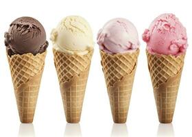 AI generated Chocolate, vanilla and strawberry Ice cream in the cone on white background. AI Generated photo
