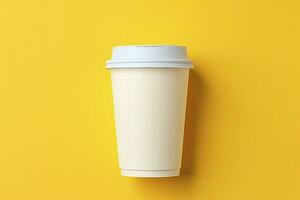 AI generated Blank coffee cup isolated on yellow background. AI Generated photo