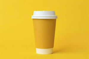 AI generated Blank coffee cup isolated on yellow background. AI Generated photo