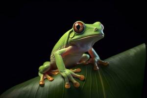 AI generated Tree Frog sitting on plant. AI Generated photo