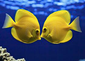 AI generated Two yellow tangs, face to face.  AI Generated. photo