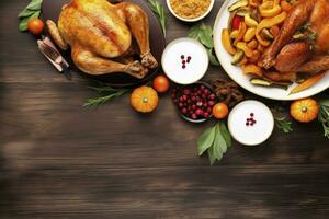 AI generated Thanksgiving traditional festive food background. AI Generated photo