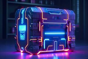 AI generated Modern and Futuristic Neon Digital Gaming Chest in Cartoon Pixar 3D Blender Style. AI Generative photo