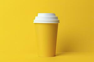 AI generated Blank coffee cup isolated on yellow background. AI Generated photo