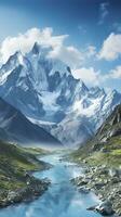 AI generated The beauty of a majestic and snow capped mountain range, with rugged peaks, AI Generative photo