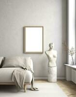 AI generated Mockup frame in contemporary Scandinavian living room interior, 3d render. AI Generative photo