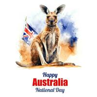 AI Generated Watercolor illustration kangaroo and Australian flag on Australia National Day photo