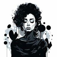 AI Generated Sad woman illustration in black color photo