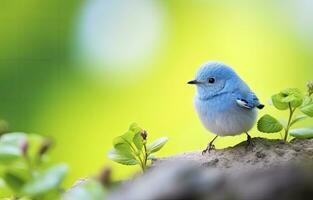 AI generated Cute little bird with a  nature background.  AI Generated. photo