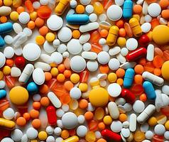 AI Generated Pills capsules colorful medical background photo