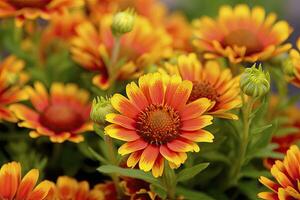 ai generado gaillardia o cobija flor. brillante y vistoso sombras de calentar tonos ai generado foto