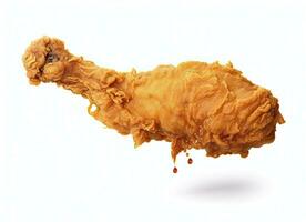 AI generated Fried chicken leg falling in the air isolated on a white background. AI Generated. photo