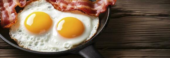 AI generated Fried eggs and bacon. AI Generated photo