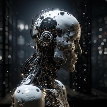 AI Generated Artificial intelligence robot illustration on black background photo