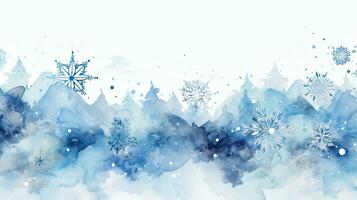 AI Generated Watercolor winter background with snowflakes in blue color photo