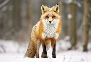 ai generado rojo zorro en pie en nieve. ai generado. foto