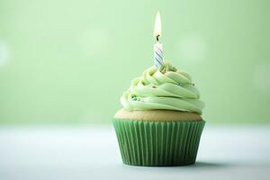 AI generated Happy Birthday Cupcake with Candle. AI Generated photo