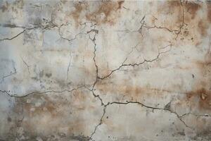 AI generated Rustic cracked concrete texture with weathered stains. Texture, background, pattern photo