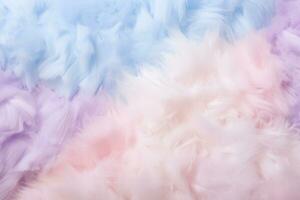 AI generated Fluffy cotton candy texture in soft pastel color background. Texture, background, pattern photo