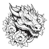 Hand drawn floral dragon isolated on white background. vector