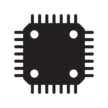 Computer chip icon, cpu microprocessor chip icon. Electronic chip vector icon isolated on white background.