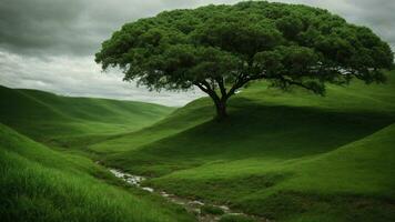 ai generado analizar el geológico y geográfico factores influir el crecimiento patrones de el verde árbol, tomando dentro cuenta suelo composición, elevación, y proximidad a agua fuentes. foto