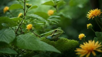 AI generated Explore the symbiotic relationship between the various species of flora and fauna within the absolute green tree nature background, emphasizing the delicate balance that sustains photo