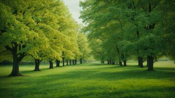 AI generated Delve into the seasonal changes that affect the absolute green tree, elucidating the nuances of its appearance during spring, summer, autumn, and winter. photo