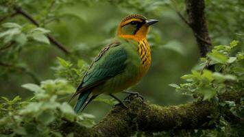 AI generated Construct a field guide for birdwatchers, providing comprehensive information on the diverse avian species that call the absolute green tree their home. photo