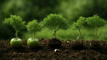 ai generado crónica el ciclo vital de el verde árbol, desde germinación a madurez, detallado el etapas de crecimiento, reproducción, y eventual senectud. foto