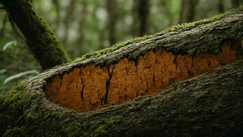 AI generated Explore the microscopic world within the bark of the trees, revealing the complex interplay of organisms that contribute to the overall health of the ecosystem. photo