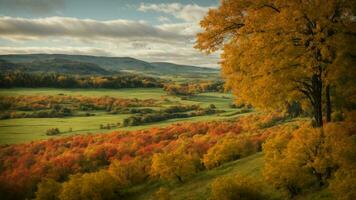 AI generated Depict the seasonal changes in this vibrant landscape, focusing on the subtle transformations in the foliage and the migratory patterns of the birds. photo