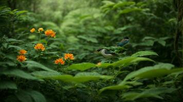 AI generated Explore the symbiotic relationship between the various species of flora and fauna within the absolute green tree nature background, emphasizing the delicate balance that sustains photo