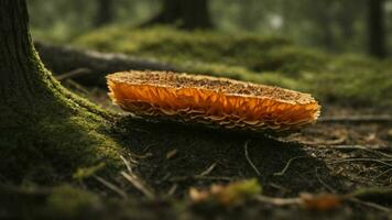 AI generated Envision the day in the life of a microscopic organism residing in the bark of one of the trees, emphasizing its role in the overall ecosystem. photo